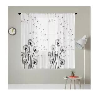 Dandelion Curtains Black White Pack of 2 - 52" x 63" New Rod Pocket Sheer
